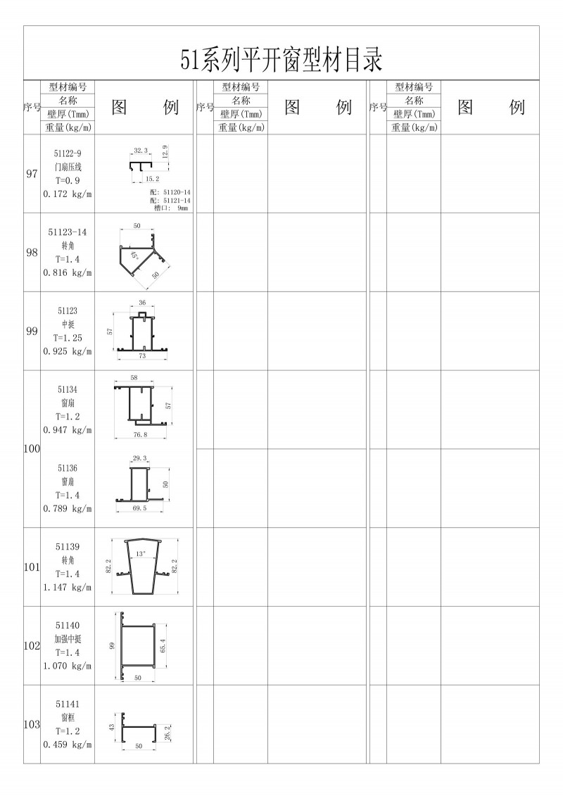 51系列平開窗型材目錄