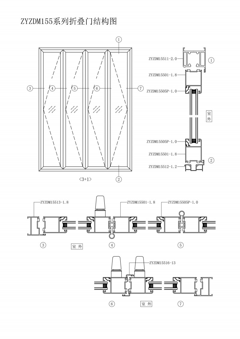 ZYZDM155系列折疊門(mén)結(jié)構(gòu)圖